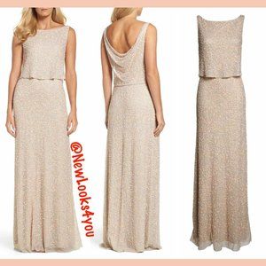 NWT $329 Adrianna Papell Sequin Popover Mermaid Gown in Coral Nude [SZ 2 4‎ ]